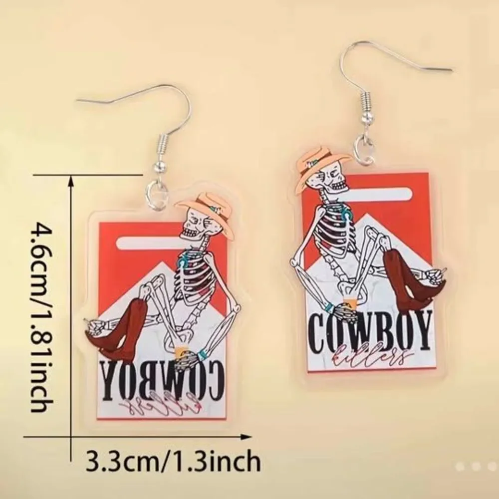 'Cowboy Killers' Dangle Skeleton Earrings - New